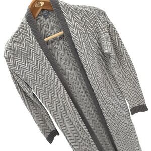 Aerie Womens Cardigan M Grey Chevron Knit Duster Open‎ Front Long Sweater